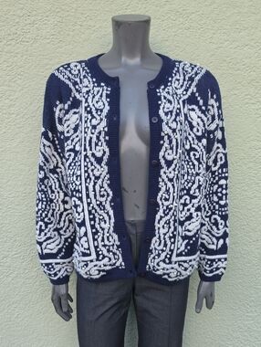 Kitty Hawk by Vivian Wang Navy and White Pearl Laced Vintage Sweater